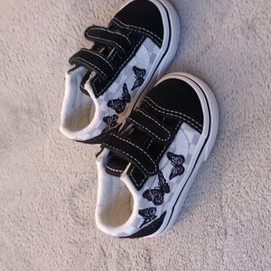 Vans Kids Toddler New! Black and White and Lavender Check Butterfly Sneakers